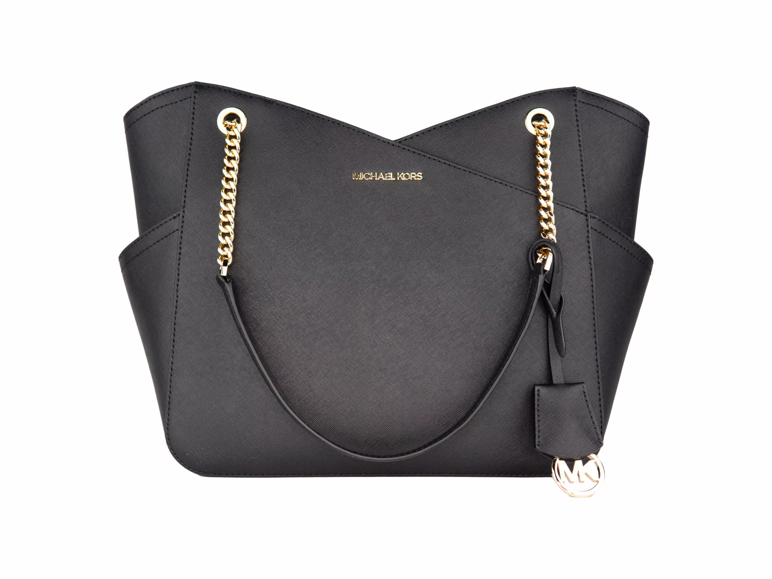 Michael Kors Jet Set Large Leather Black X Cross Chain Shoulder Tote Hand Bag Michael Kors Jet Set Large Leather Black X Cross Chain Shoulder Tote Hand Bag | Image 1