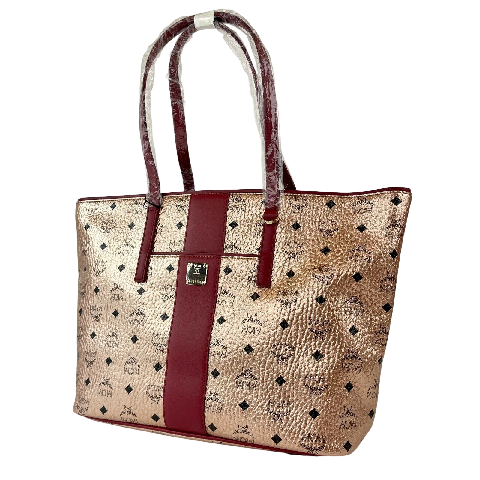 MCM MCM Chamoagne Women's Gold Monogram Visetos Canvas Medium Tote Bag MCM MCM Chamoagne Women's Gold Monogram Visetos Canvas Medium Tote Bag | Image 3