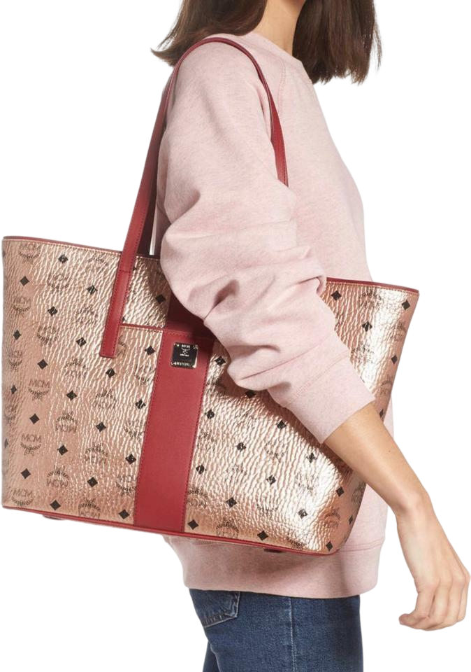 MCM MCM Chamoagne Women's Gold Monogram Visetos Canvas Medium Tote Bag MCM MCM Chamoagne Women's Gold Monogram Visetos Canvas Medium Tote Bag | Image 4