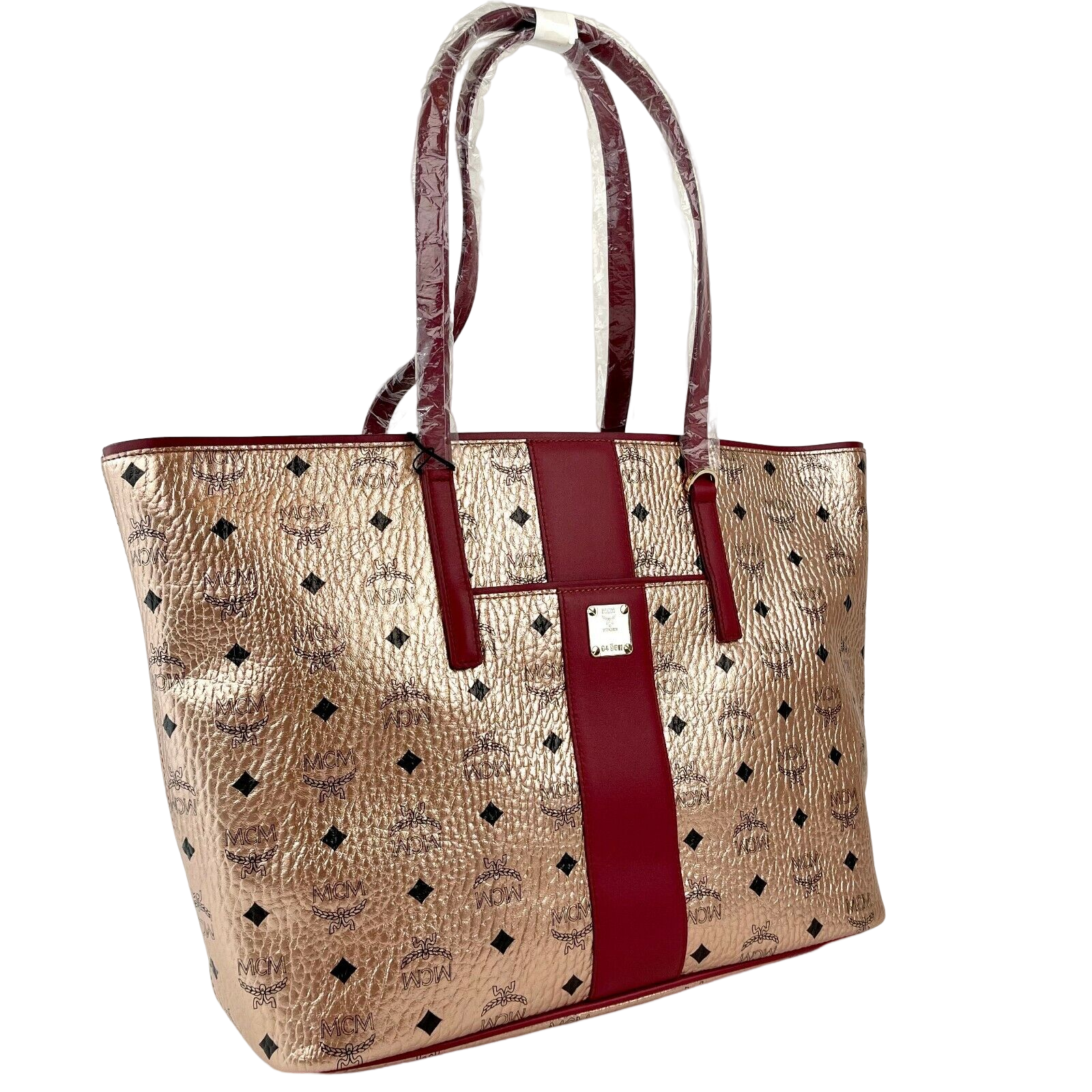 MCM MCM Chamoagne Women's Gold Monogram Visetos Canvas Medium Tote Bag MCM MCM Chamoagne Women's Gold Monogram Visetos Canvas Medium Tote Bag | Image 2