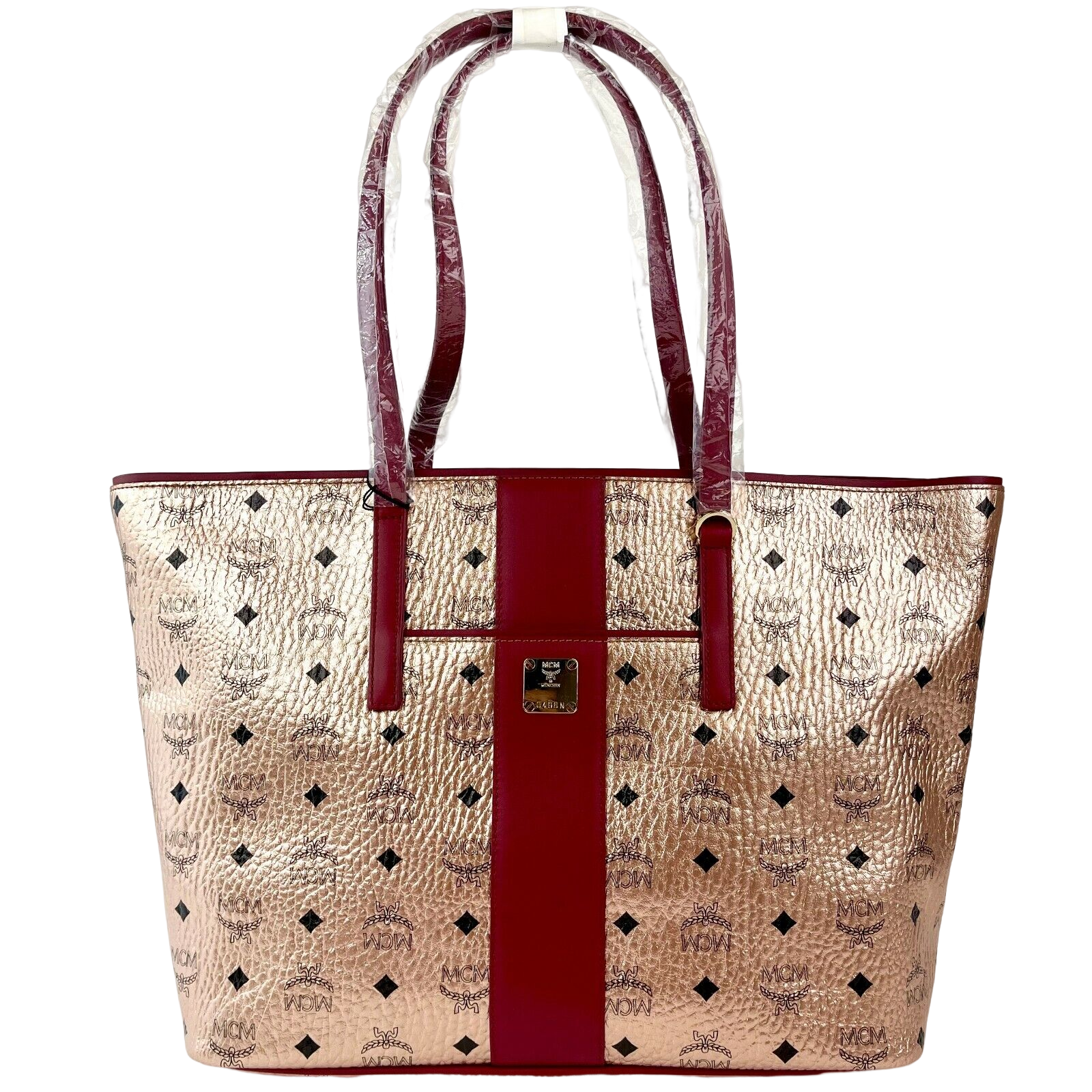 MCM MCM Chamoagne Women's Gold Monogram Visetos Canvas Medium Tote Bag MCM MCM Chamoagne Women's Gold Monogram Visetos Canvas Medium Tote Bag | Image 1