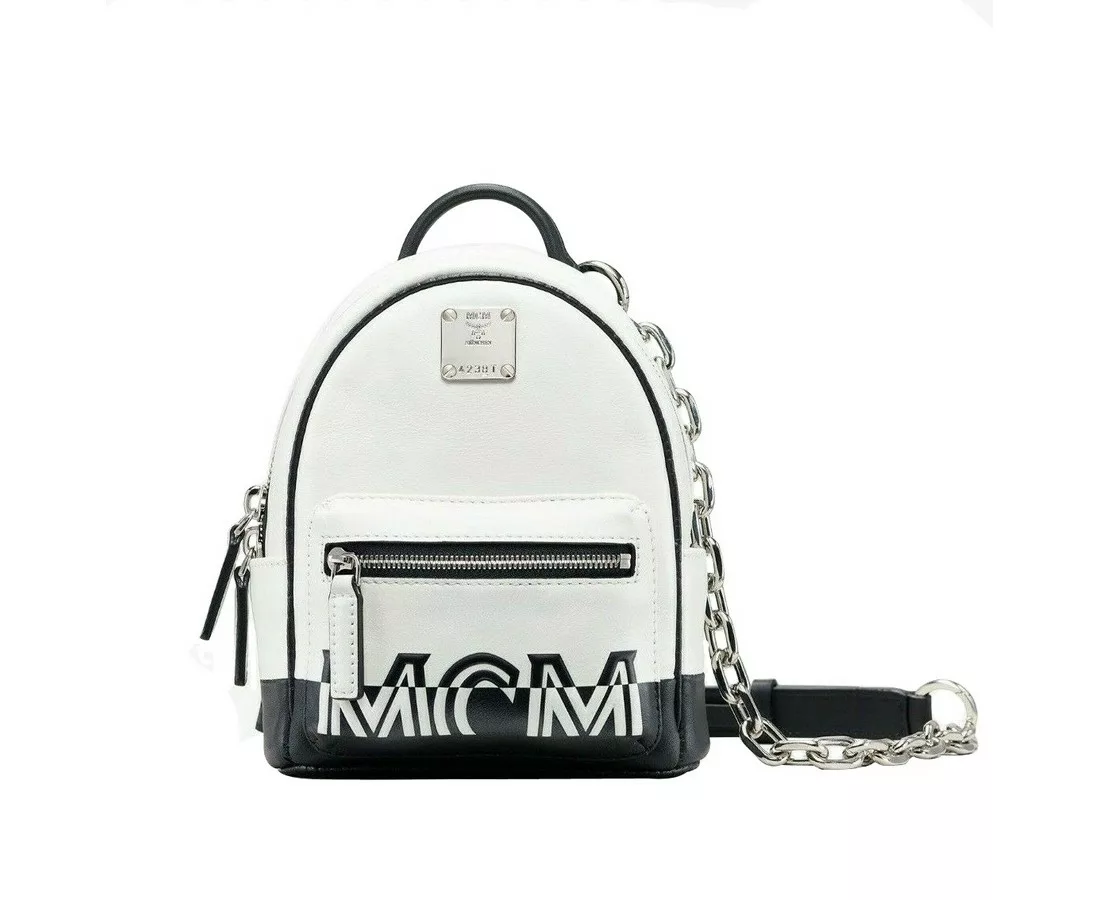 MCM Women's White Contrast Logo Leather Mini Crossbody Chain Bag MCM Women's White Contrast Logo Leather Mini Crossbody Chain Bag | Image 1