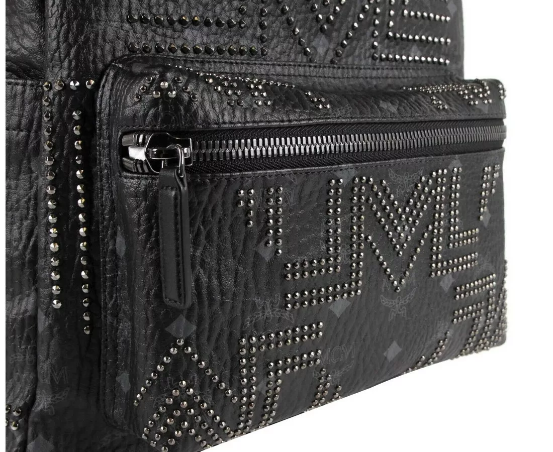 MCM Black Coated Canvas Studded Medium Backpack MCM Black Coated Canvas Studded Medium Backpack | Image 4