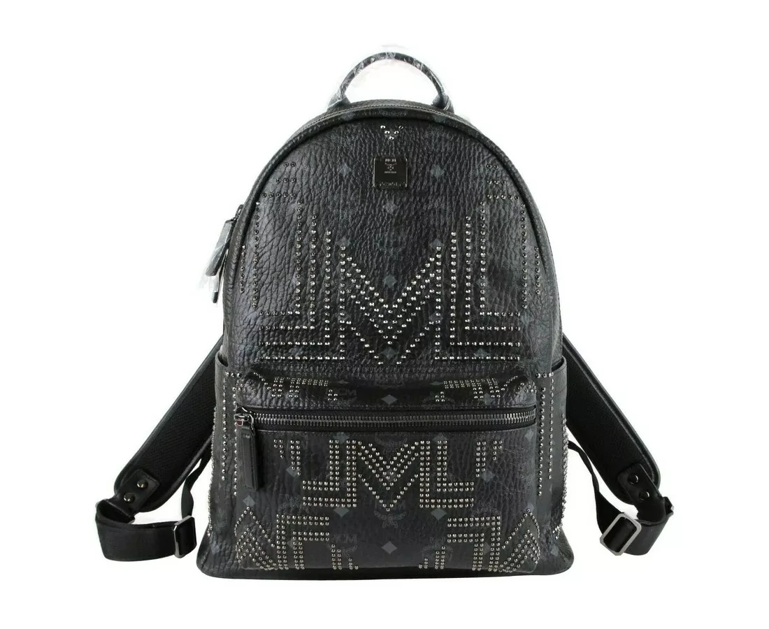 MCM Black Coated Canvas Studded Medium Backpack MCM Black Coated Canvas Studded Medium Backpack | Image 1