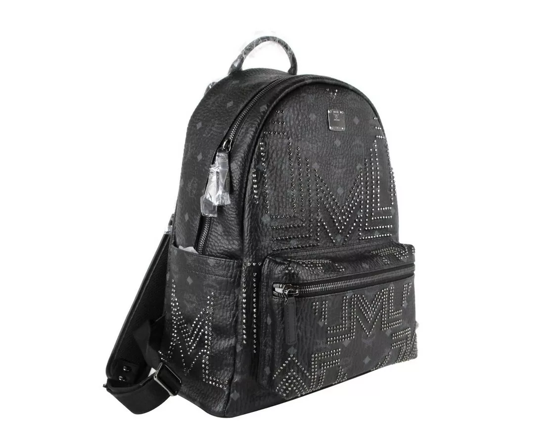 MCM Black Coated Canvas Studded Medium Backpack MCM Black Coated Canvas Studded Medium Backpack | Image 2