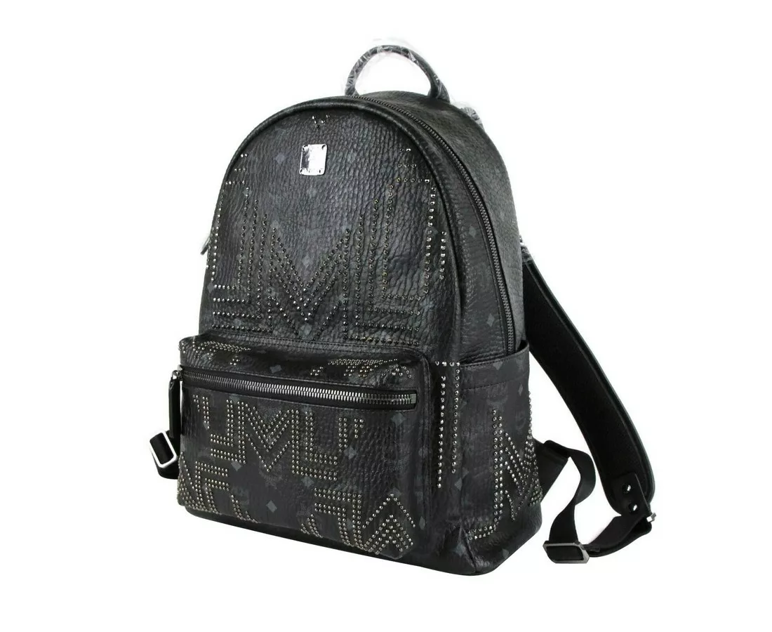 MCM Black Coated Canvas Studded Medium Backpack MCM Black Coated Canvas Studded Medium Backpack | Image 3