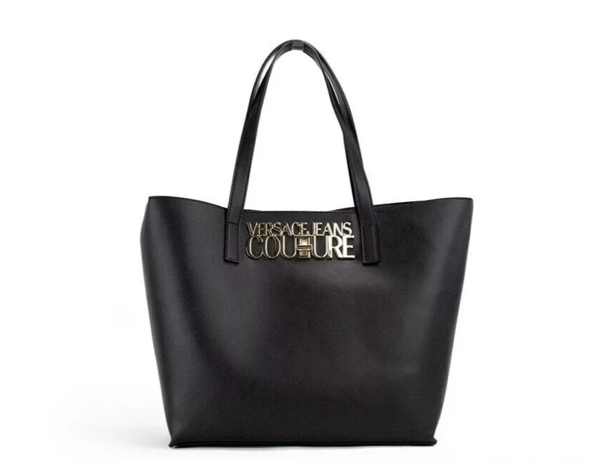 Versace Jeans Couture Black Grained Faux Leather Logo Lock Tote Shoulder Handbag Versace Jeans Couture Black Grained Faux Leather Logo Lock Tote Shoulder Handbag | Image 1