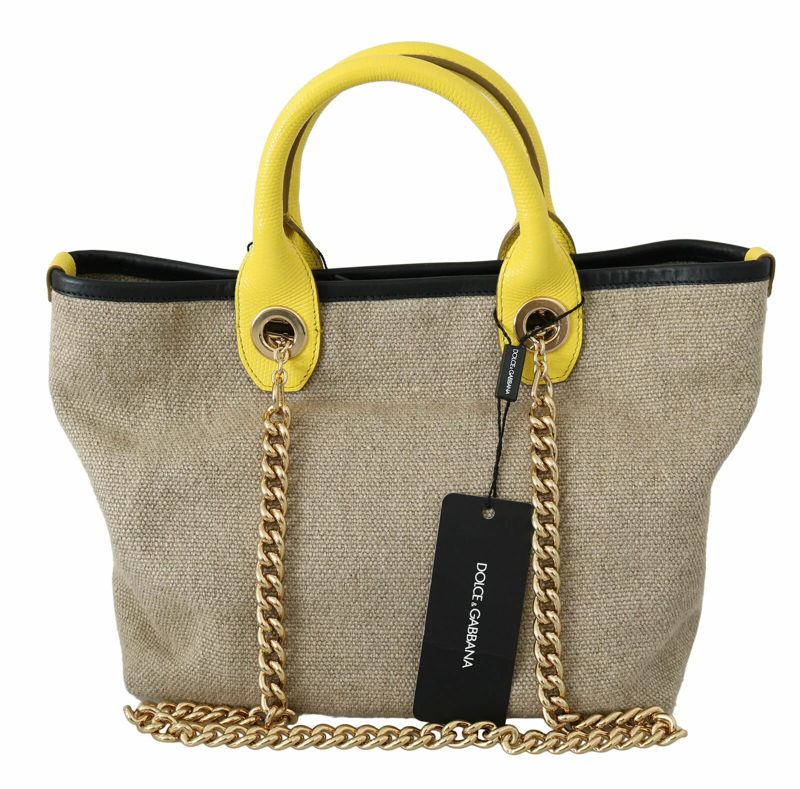 Dolce & Gabbana Beige Gold Chain Strap Shoulder Sling Purse Tote Bag Dolce & Gabbana Beige Gold Chain Strap Shoulder Sling Purse Tote Bag | Image 1