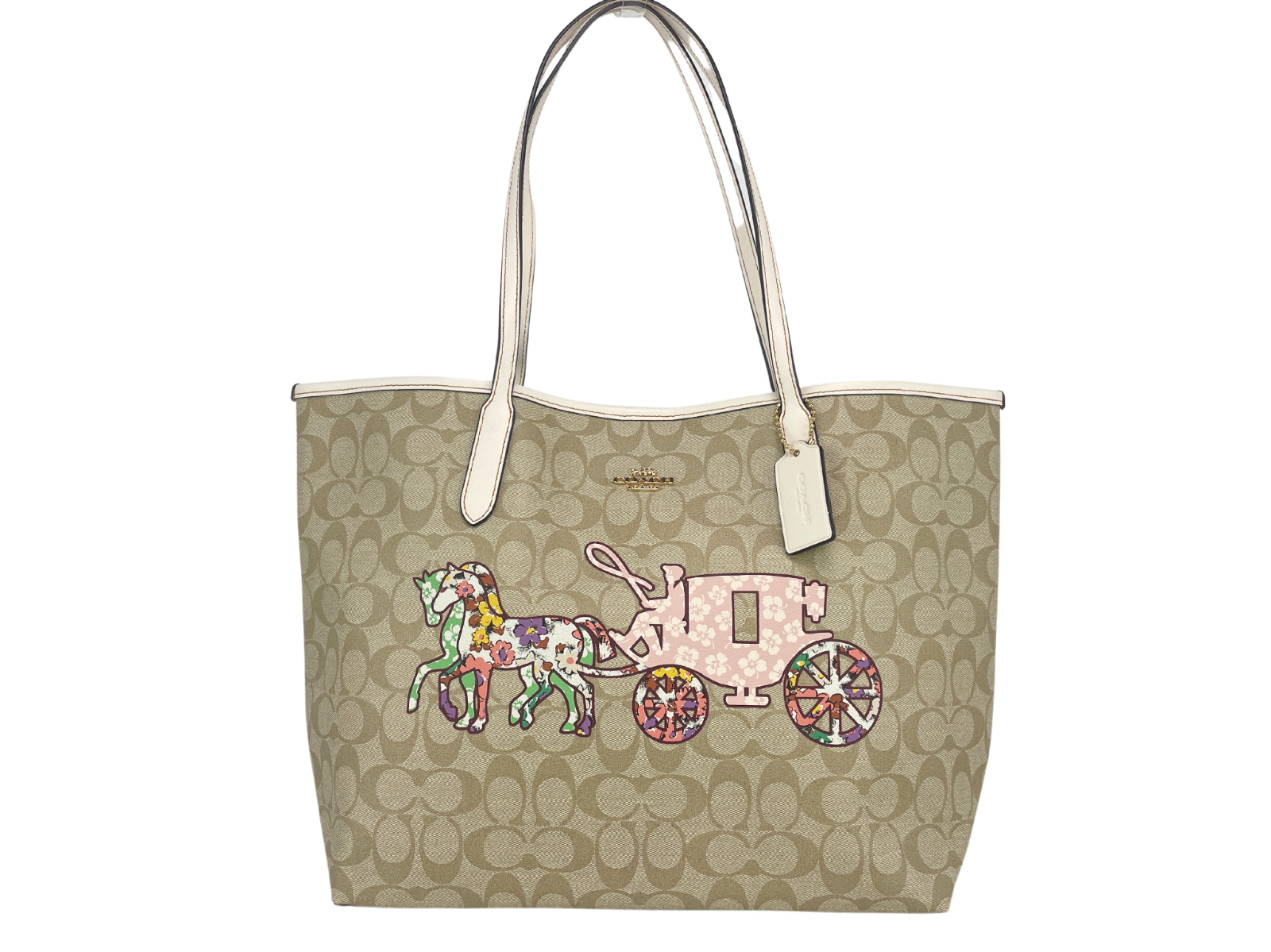 COACH (CA607) Large Khaki Horse Carriage Graphic Signature City Tote Handbag COACH (CA607) Large Khaki Horse Carriage Graphic Signature City Tote Handbag | Image 1