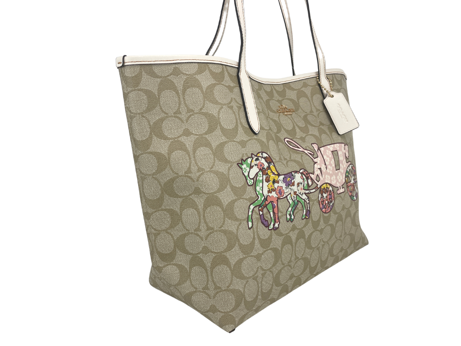 COACH (CA607) Large Khaki Horse Carriage Graphic Signature City Tote Handbag COACH (CA607) Large Khaki Horse Carriage Graphic Signature City Tote Handbag | Image 2
