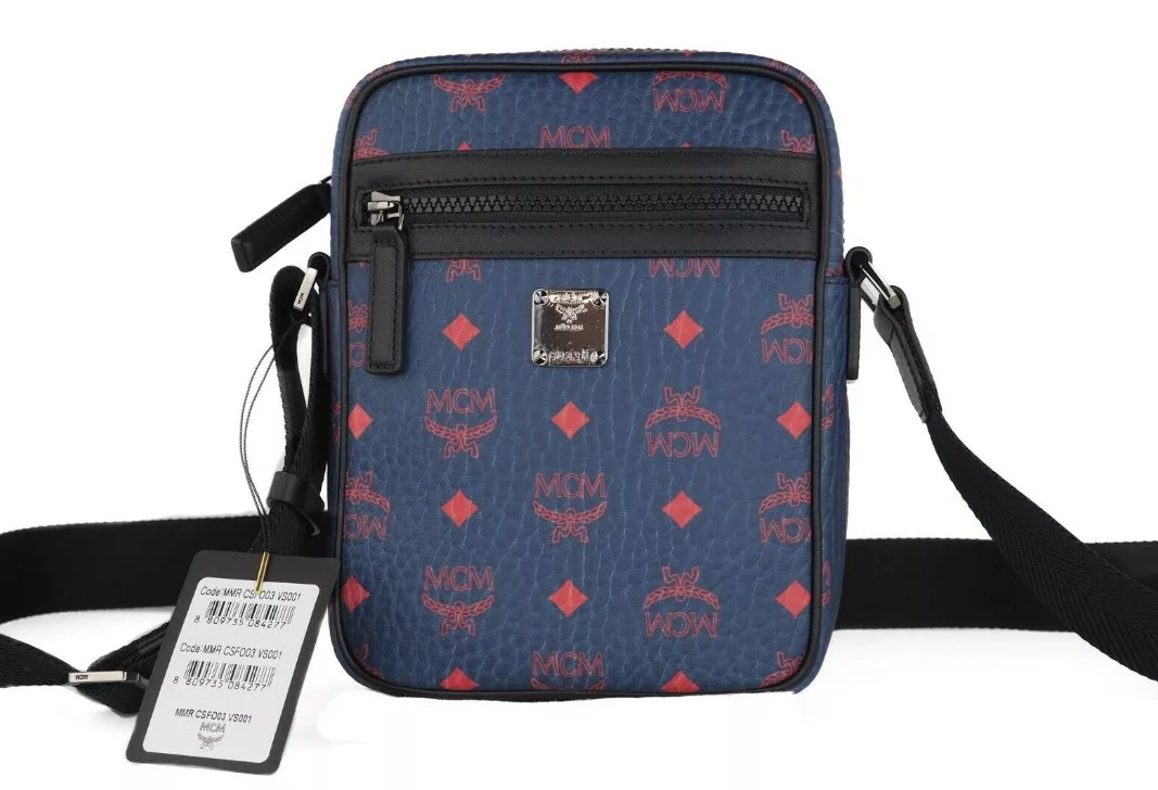 MCM Mini Men's Pebbled Leather Visetos Diamond Logo Deep Blue Sea Crossbody Bag MCM Mini Men's Pebbled Leather Visetos Diamond Logo Deep Blue Sea Crossbody Bag | Image 1