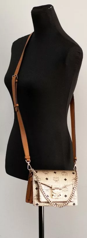 MCM Signature Berlin Gold Diamond Logo Leather Mini Flap Lock Crossbody Handbag MCM Signature Berlin Gold Diamond Logo Leather Mini Flap Lock Crossbody Handbag | Image 2