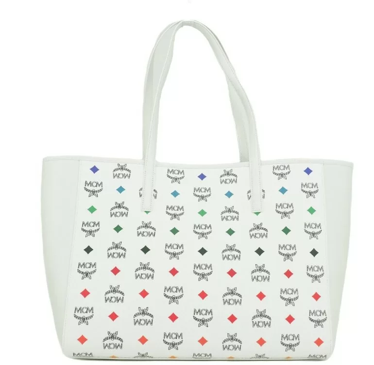 MCM Portuna Medium White Logo Visetos Tumbled Leather Multifunction Tote Handbag MCM Portuna Medium White Logo Visetos Tumbled Leather Multifunction Tote Handbag | Image 1