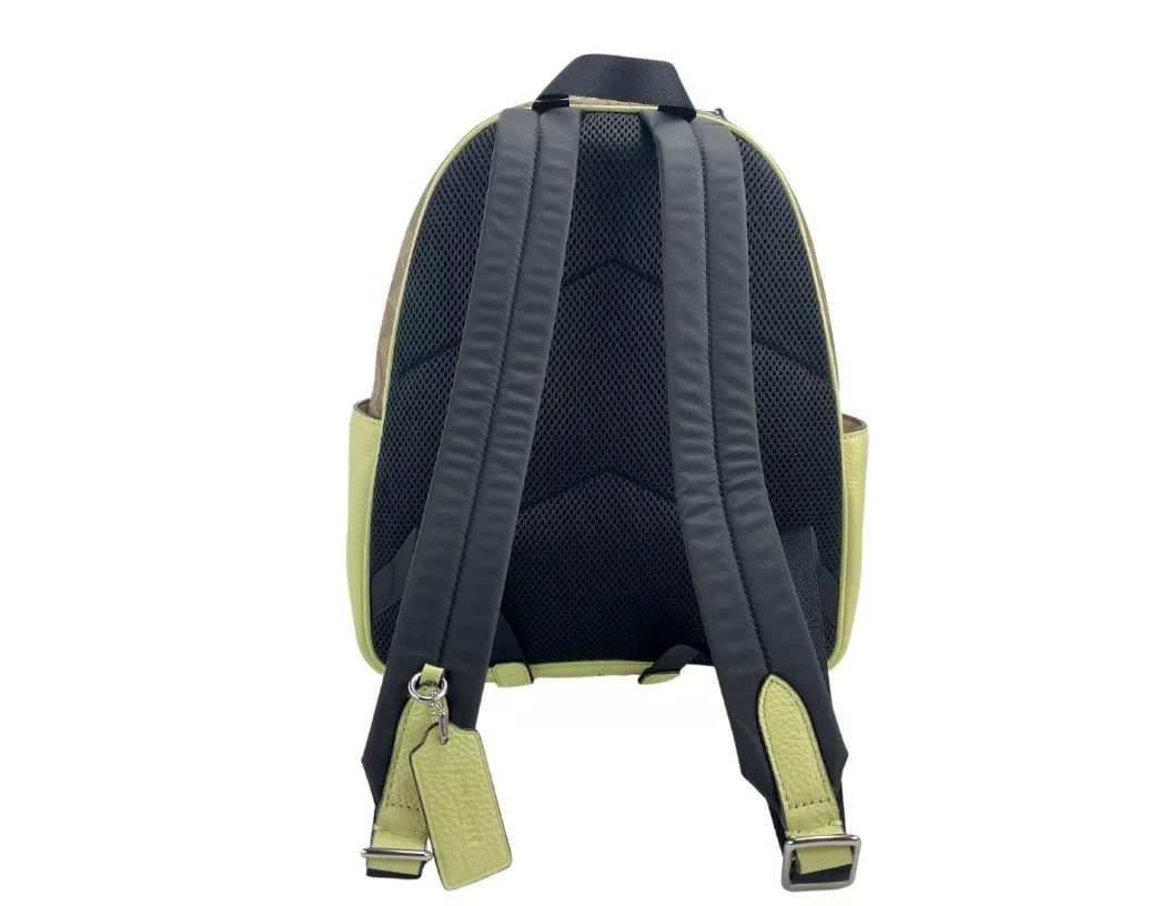 COACH (5671) Court Signature Leather Khaki/Pale Lime Medium Backpack Bookbag Bag COACH (5671) Court Signature Leather Khaki/Pale Lime Medium Backpack Bookbag Bag | Image 2