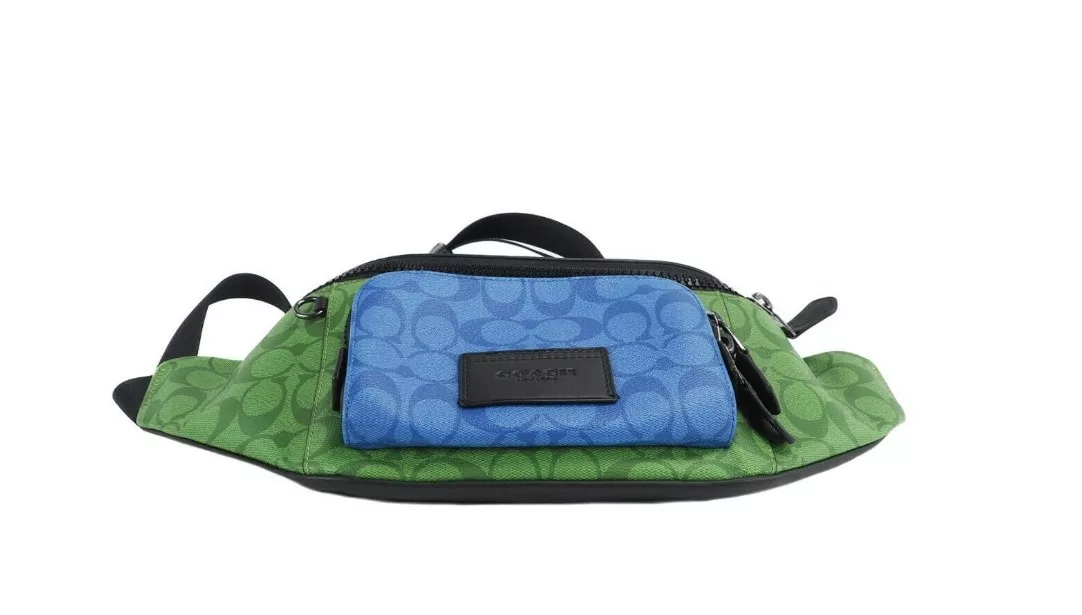 COACH Neon Green Multi Blocked Signature Canvas Track Waist Belt Bag COACH Neon Green Multi Blocked Signature Canvas Track Waist Belt Bag | Image 3