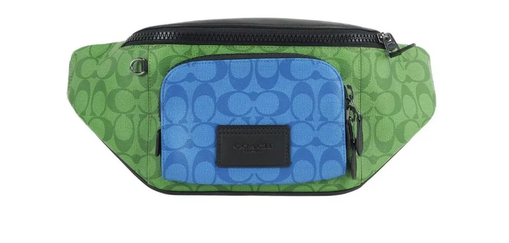 COACH Neon Green Multi Blocked Signature Canvas Track Waist Belt Bag COACH Neon Green Multi Blocked Signature Canvas Track Waist Belt Bag | Image 1