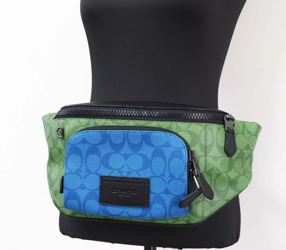 COACH Neon Green Multi Blocked Signature Canvas Track Waist Belt Bag COACH Neon Green Multi Blocked Signature Canvas Track Waist Belt Bag | Image 2
