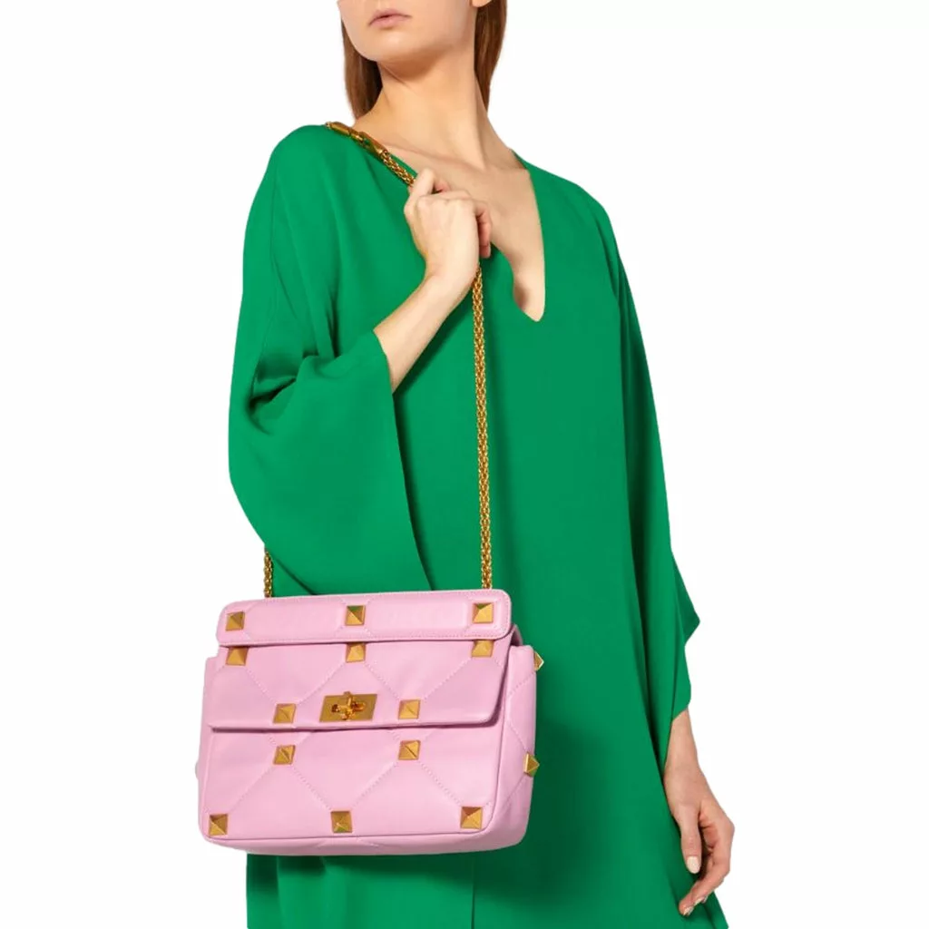Valentino Garavani Roman Stud Pink Leather Large Crossbody Valentino Garavani Roman Stud Pink Leather Large Crossbody | Image 3