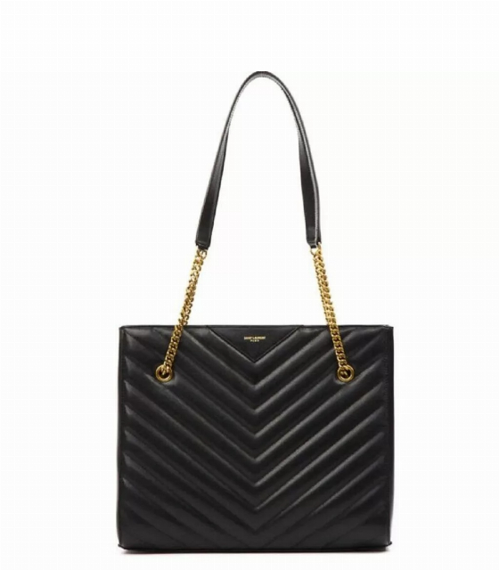 Saint Laurent Tribeca Grain de Poudre Black Quilted Chain Tote | Image 1