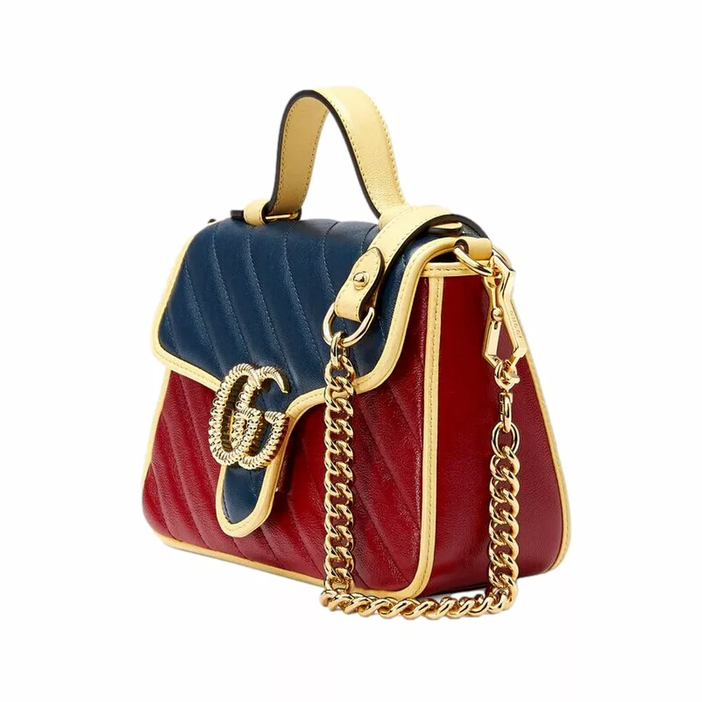Gucci GG Marmont Red and Blue Leather Top Handle Bag Gucci GG Marmont Red and Blue Leather Top Handle Bag | Image 3