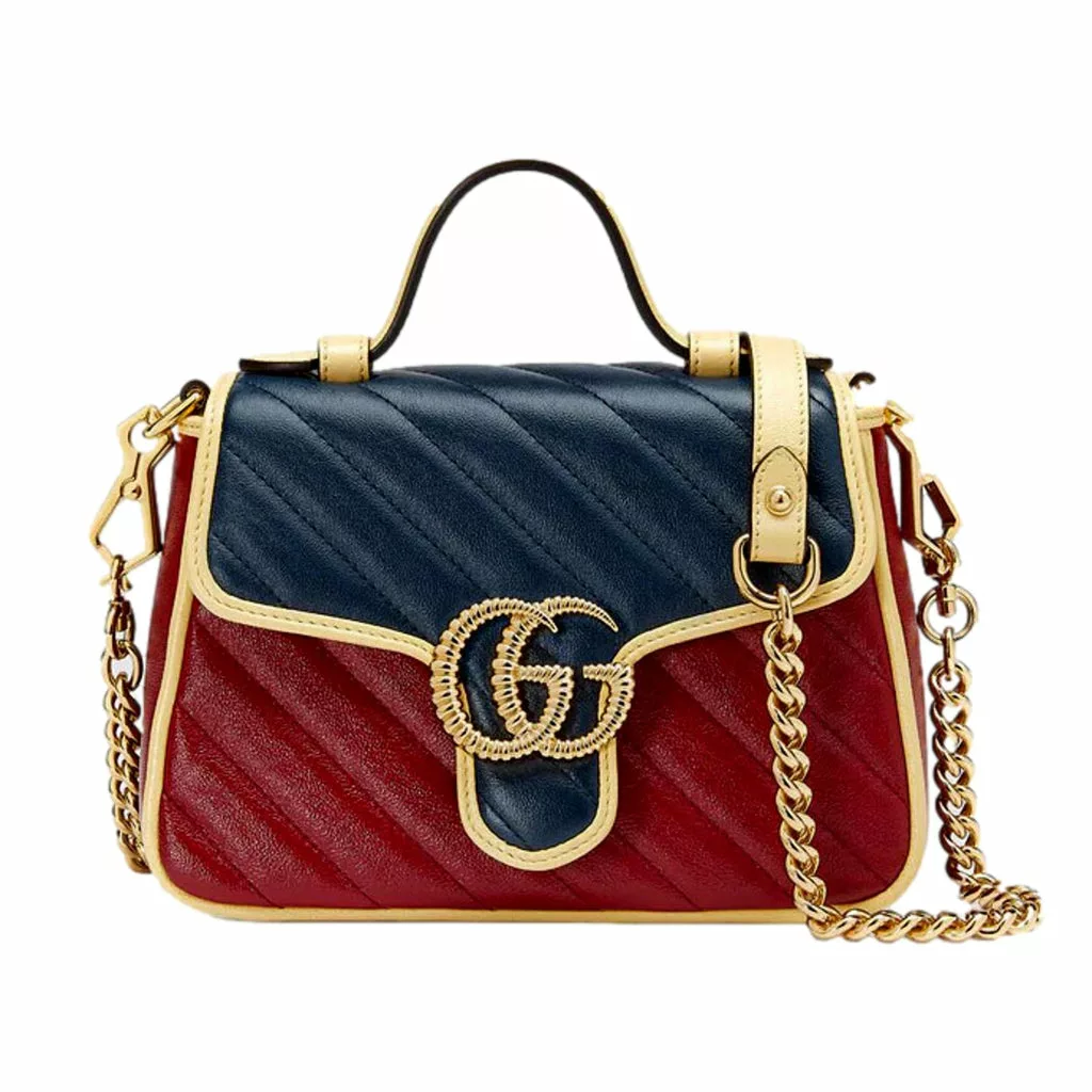 Gucci GG Marmont Red and Blue Leather Top Handle Bag Gucci GG Marmont Red and Blue Leather Top Handle Bag | Image 1