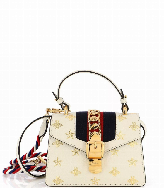 Gucci White Calfskin Mini Sylvie Bee Star Top Handle | Image 1