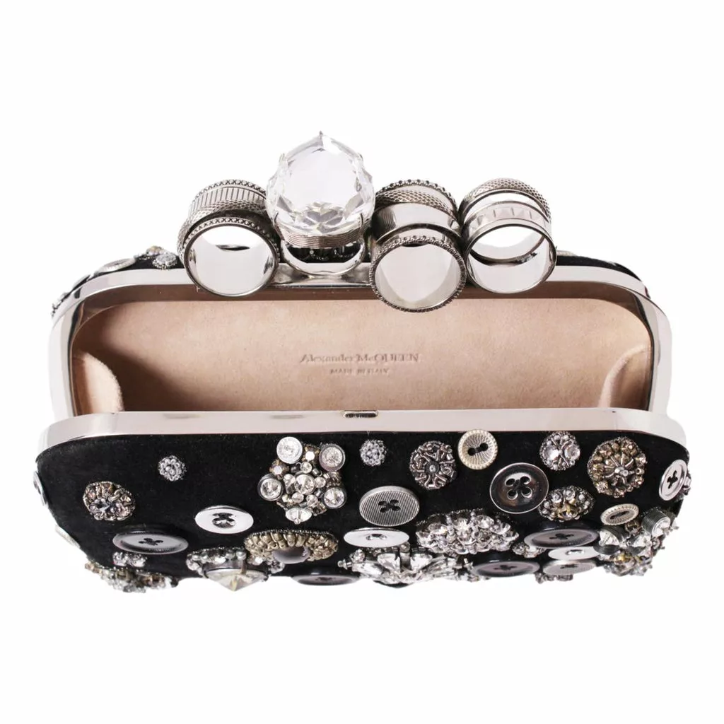 Alexander McQueen Black Embellished Four-Ring Box Clutch Alexander McQueen Black Embellished Four-Ring Box Clutch | Image 9