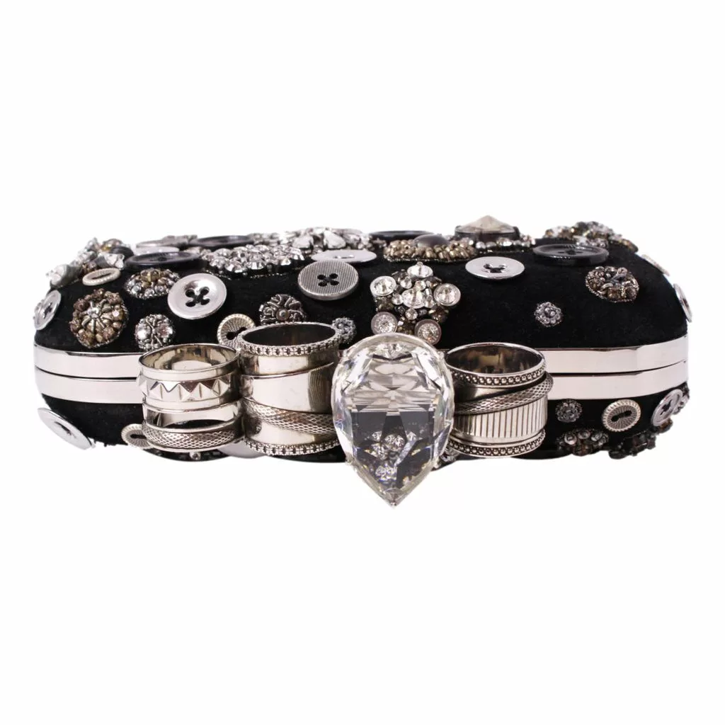 Alexander McQueen Black Embellished Four-Ring Box Clutch Alexander McQueen Black Embellished Four-Ring Box Clutch | Image 5