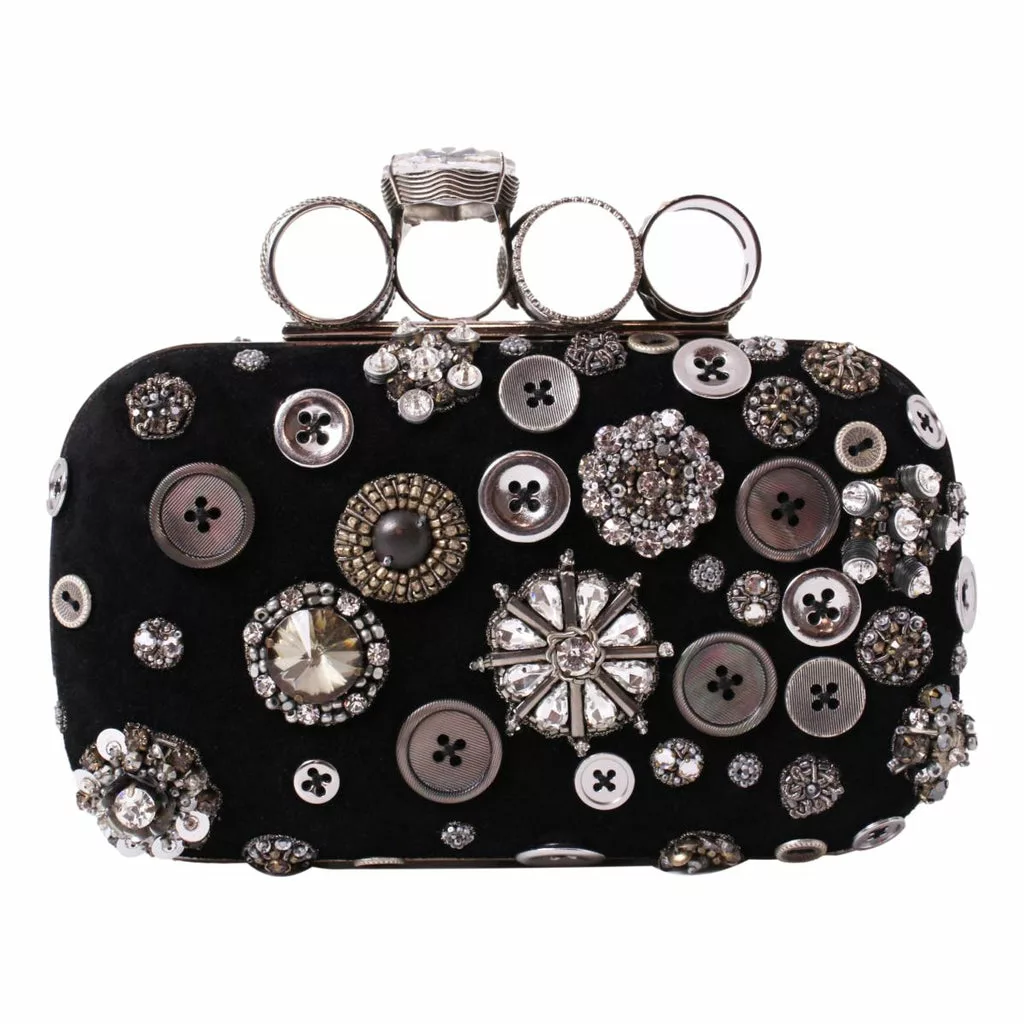 Alexander McQueen Black Embellished Four-Ring Box Clutch Alexander McQueen Black Embellished Four-Ring Box Clutch | Image 1