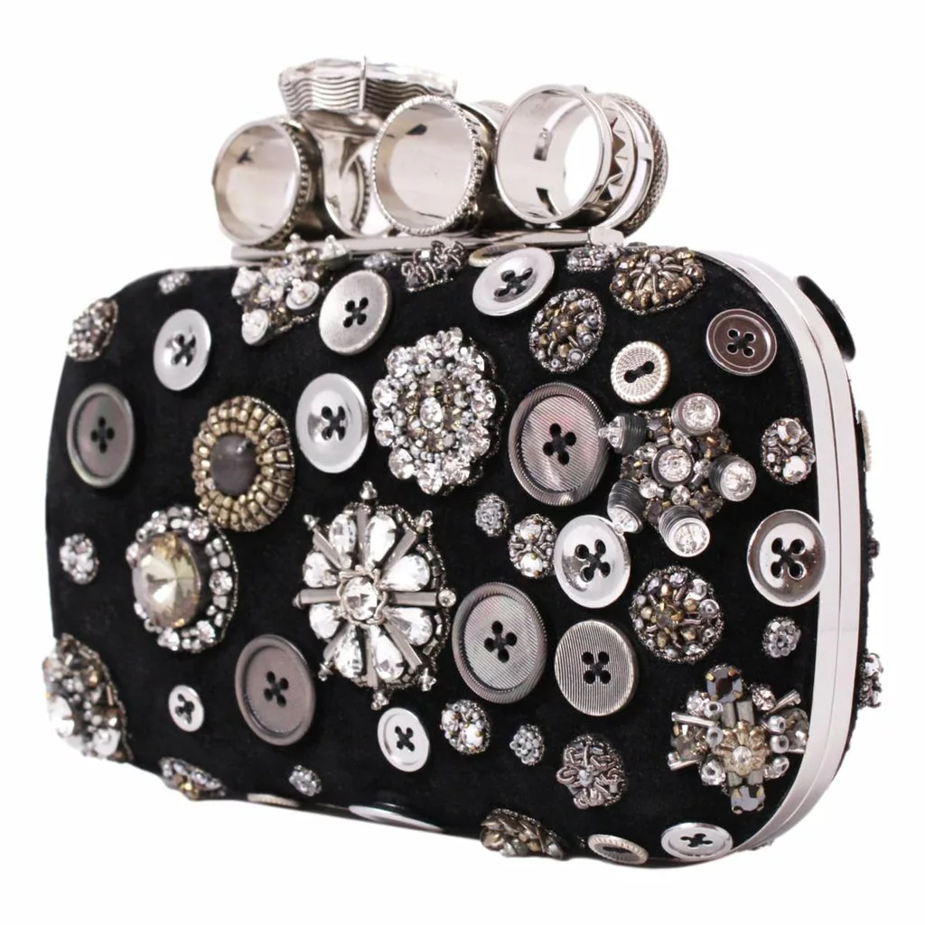 Alexander McQueen Black Embellished Four-Ring Box Clutch Alexander McQueen Black Embellished Four-Ring Box Clutch | Image 3