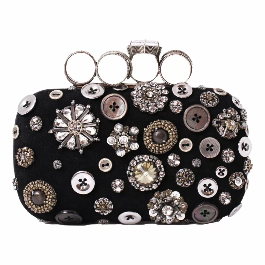 Alexander McQueen Black Embellished Four-Ring Box Clutch Alexander McQueen Black Embellished Four-Ring Box Clutch | Image 4