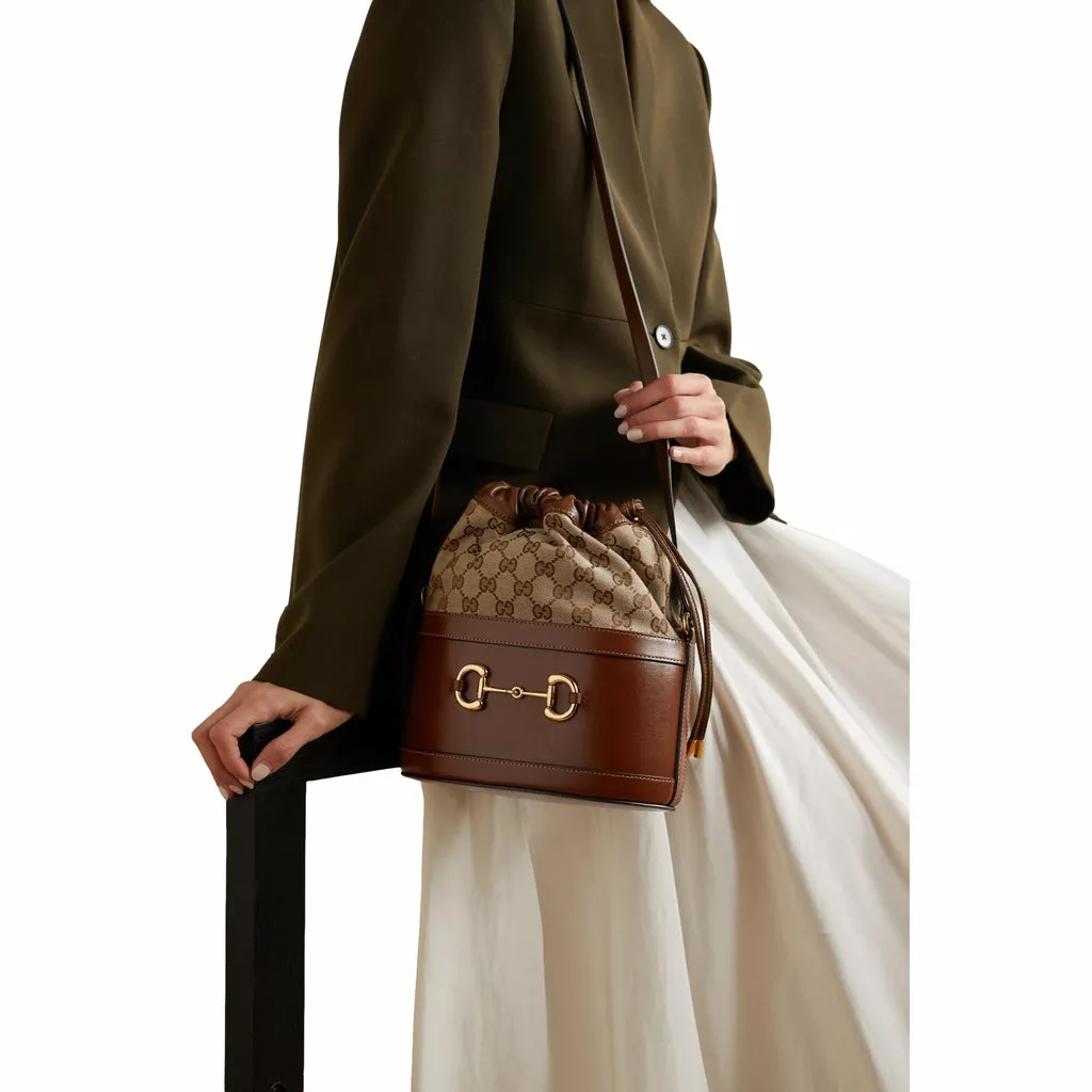 Gucci 1955 Horsebit Monogram Calfskin Drawstring Bucket Bag Gucci 1955 Horsebit Monogram Calfskin Drawstring Bucket Bag | Image 3