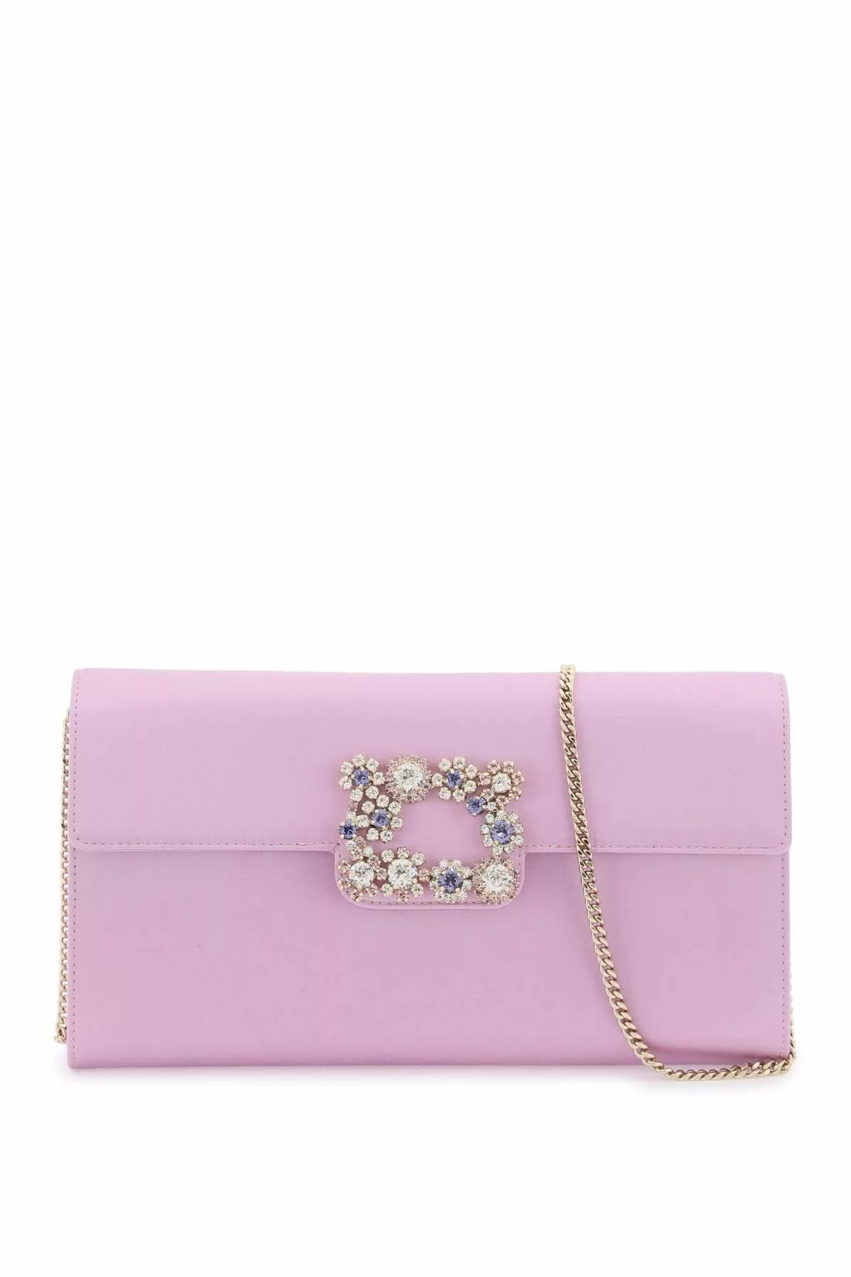 Roger vivier satin clutch bag with colored flower strass buckle Roger vivier satin clutch bag with colored flower strass buckle | Image 1