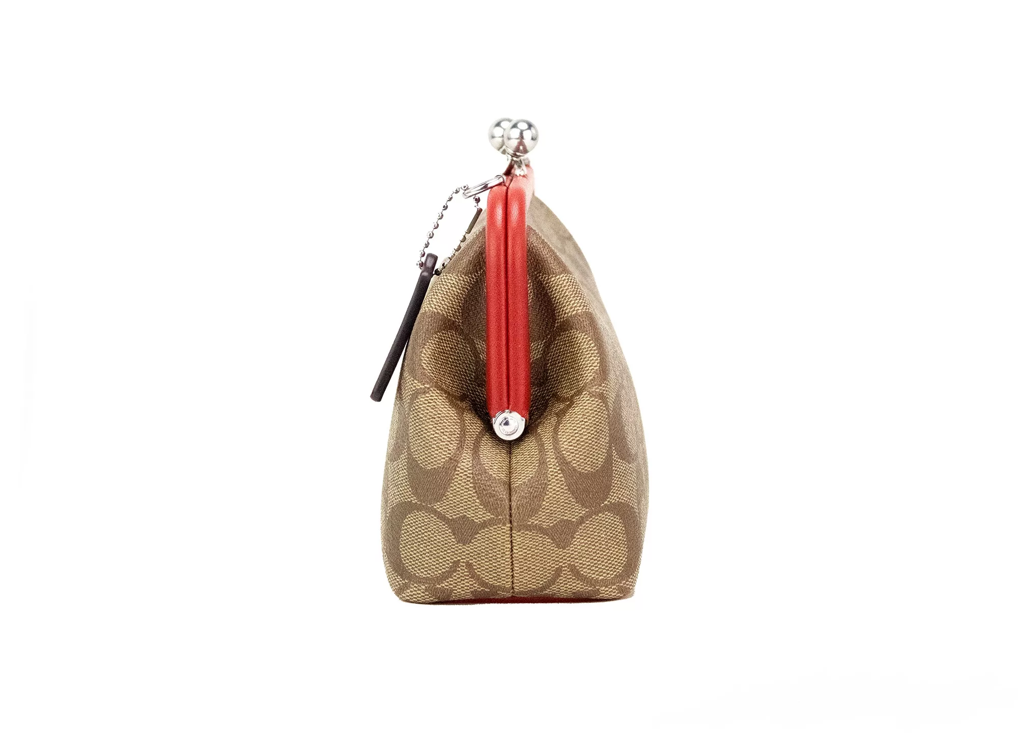COACH Nora Small Khaki Red Signature PVC Kisslock Chain Crossbody Bag COACH Nora Small Khaki Red Signature PVC Kisslock Chain Crossbody Bag | Image 2