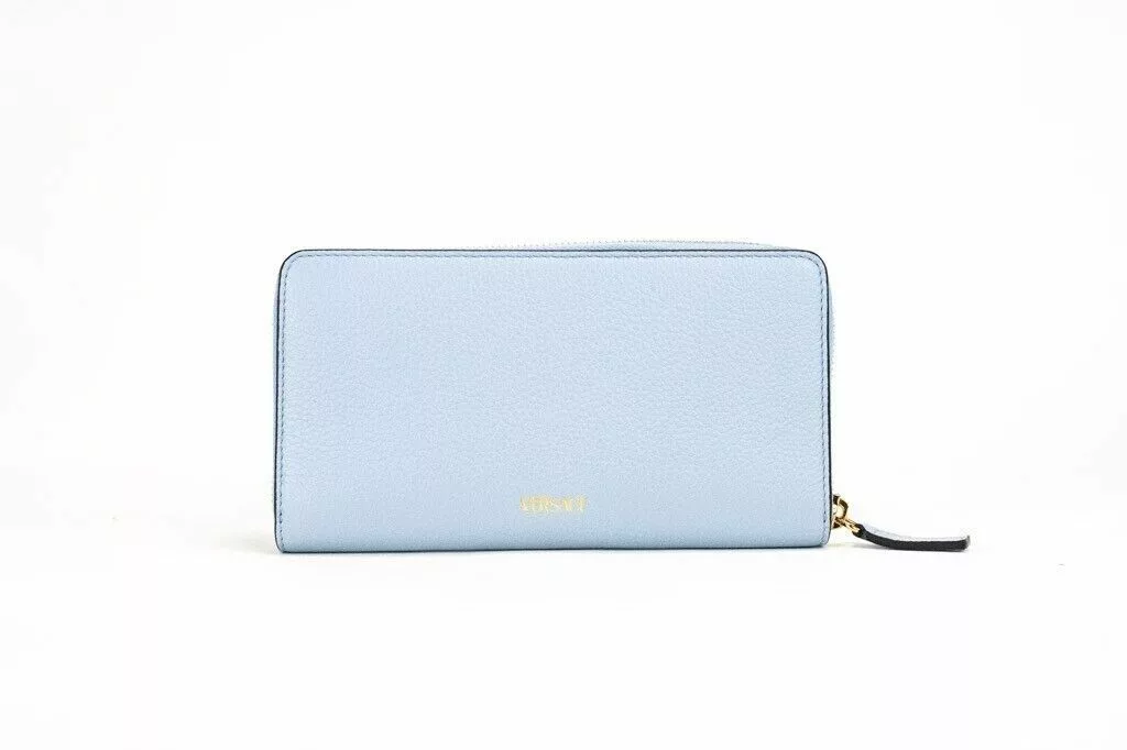 Versace Large Cornflower Grainy Leather Gold Monogram Zip Around Clutch Wallet Versace Large Cornflower Grainy Leather Gold Monogram Zip Around Clutch Wallet | Image 2