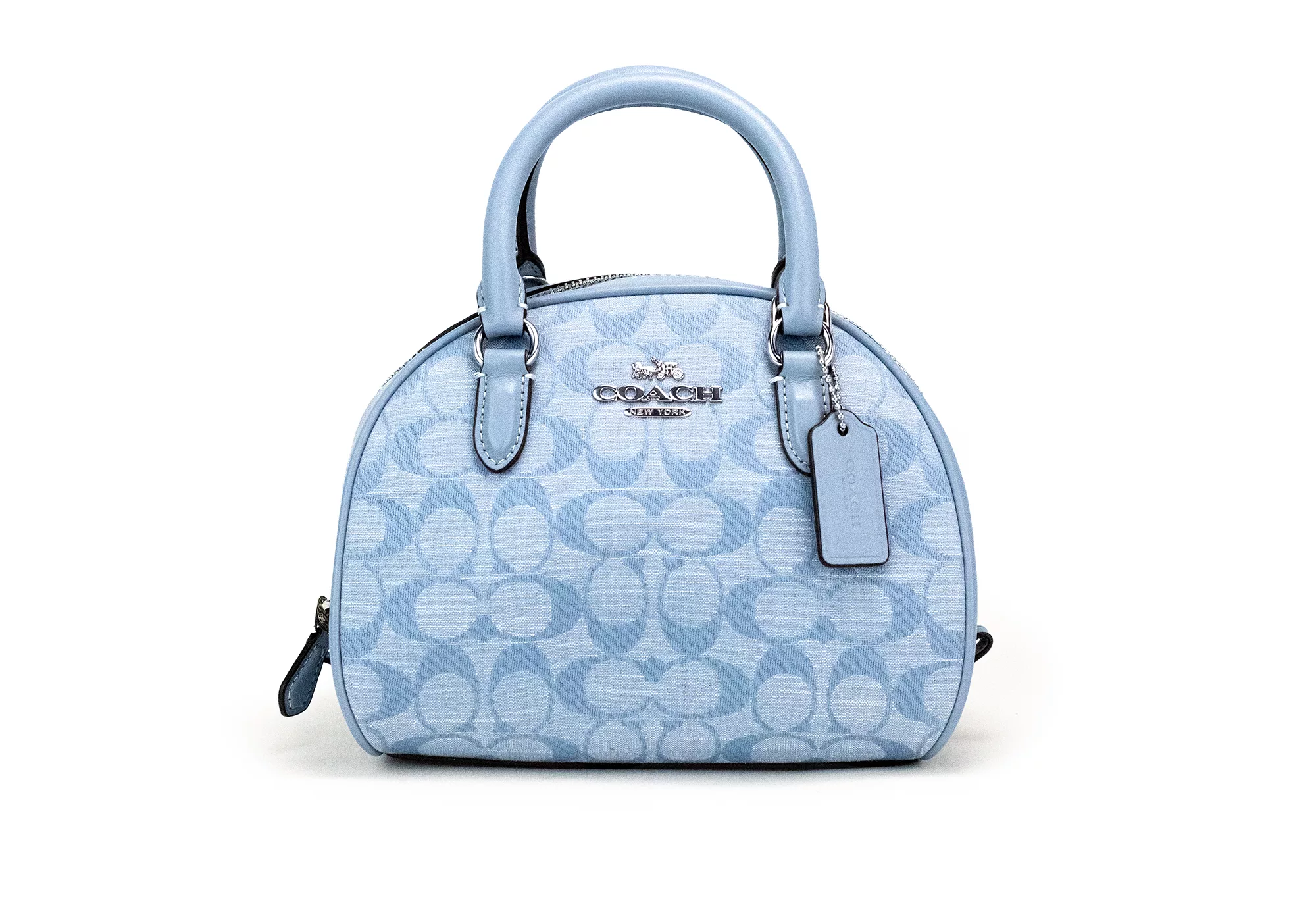 COACH Sydney Small Cornflower Signature Chambray Canvas Satchel Handbag COACH Sydney Small Cornflower Signature Chambray Canvas Satchel Handbag | Image 1