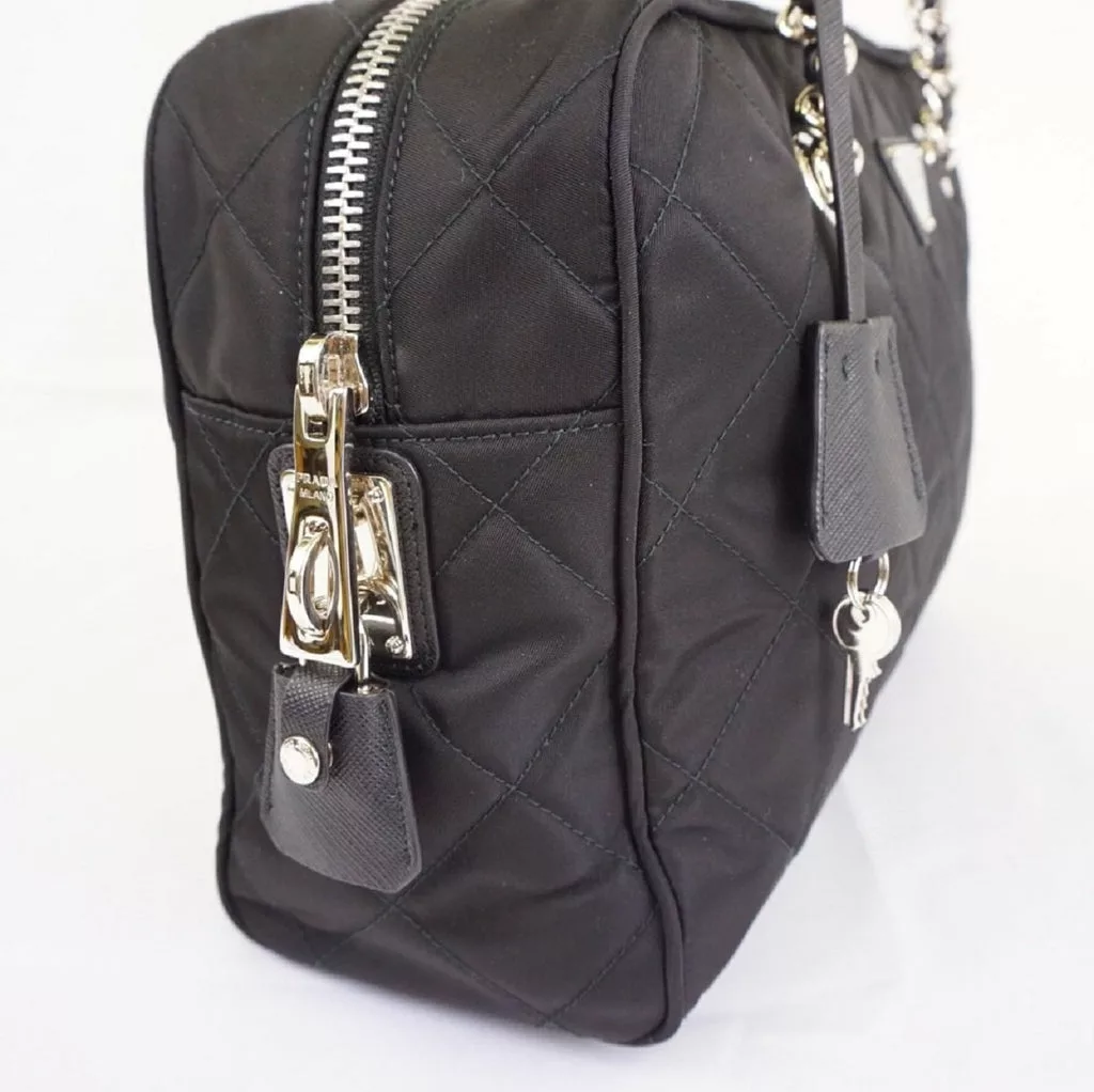Prada Black Tessuto Nylon Quilted Shoulder Handbag Prada Black Tessuto Nylon Quilted Shoulder Handbag | Image 8