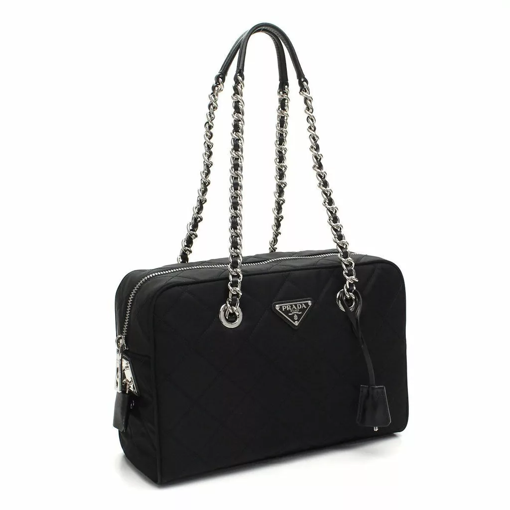 Prada Black Tessuto Nylon Quilted Shoulder Handbag Prada Black Tessuto Nylon Quilted Shoulder Handbag | Image 3