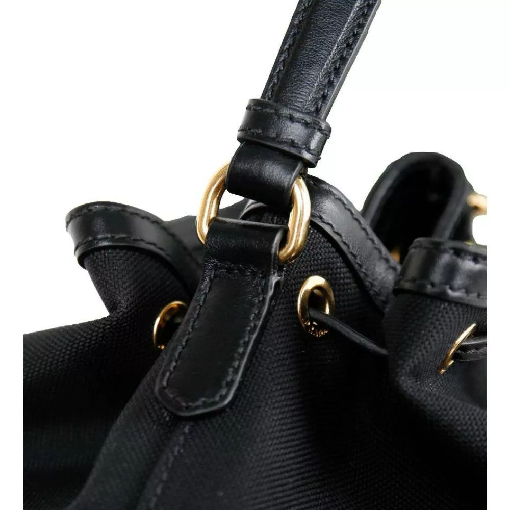 Prada Black Canvas Jacquard Logo Bow Convertible Medium Bucket Bag Prada Black Canvas Jacquard Logo Bow Convertible Medium Bucket Bag | Image 11