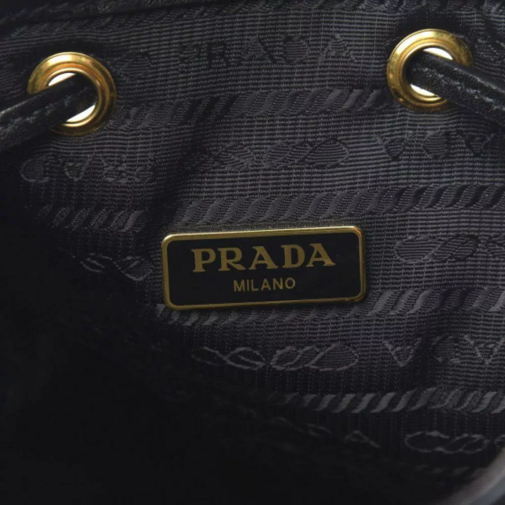 Prada Black Canvas Jacquard Logo Bow Convertible Medium Bucket Bag Prada Black Canvas Jacquard Logo Bow Convertible Medium Bucket Bag | Image 14