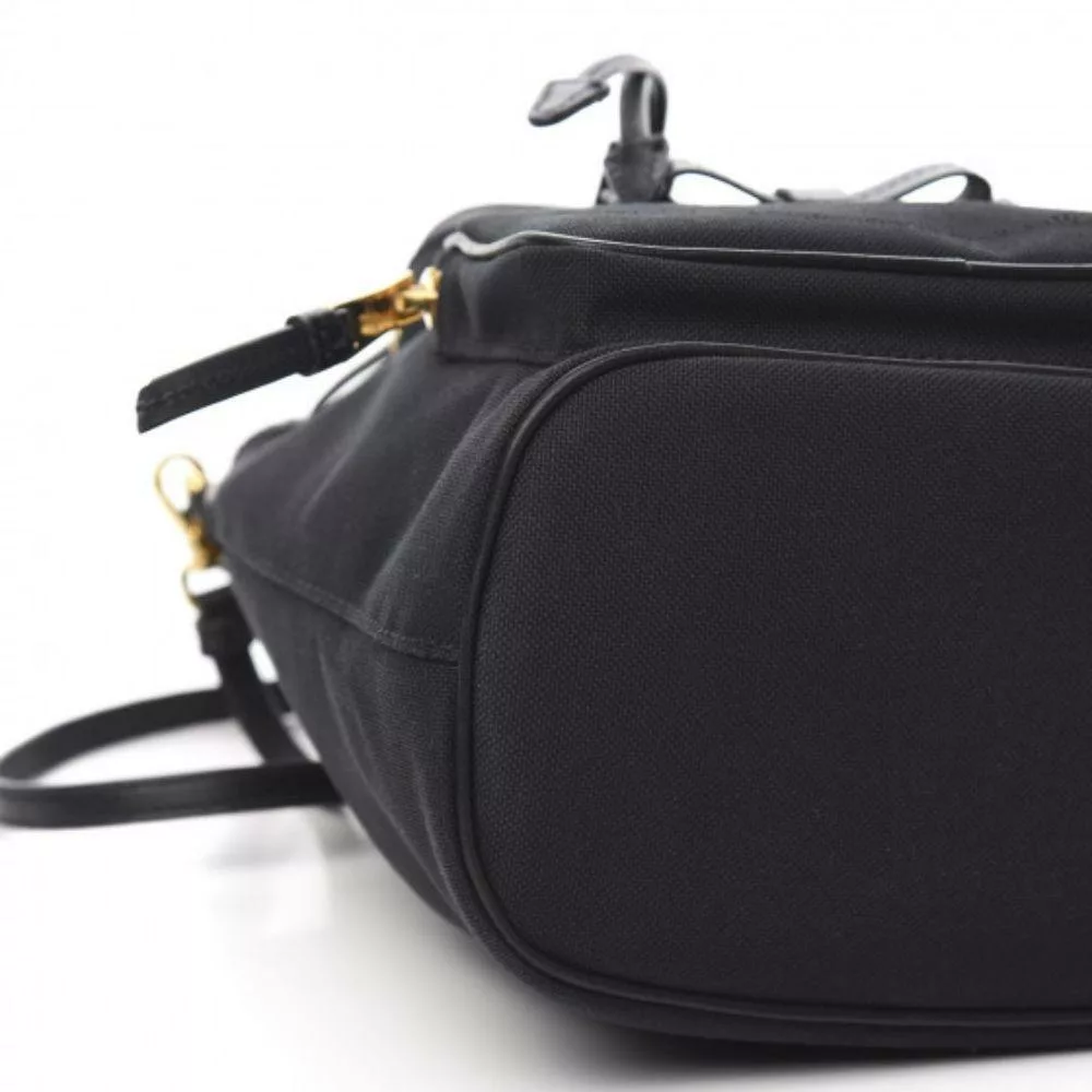 Prada Black Canvas Jacquard Logo Bow Convertible Medium Bucket Bag Prada Black Canvas Jacquard Logo Bow Convertible Medium Bucket Bag | Image 9