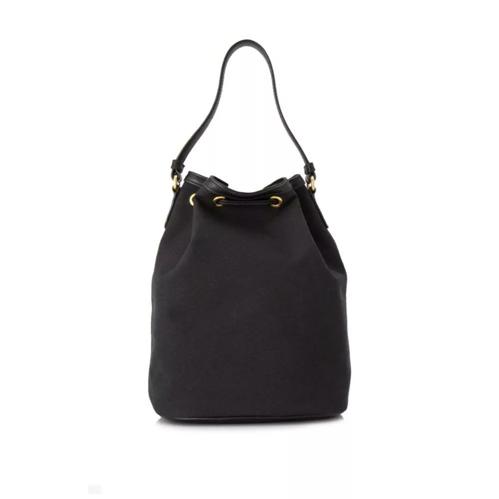 Prada Black Canvas Jacquard Logo Bow Convertible Medium Bucket Bag Prada Black Canvas Jacquard Logo Bow Convertible Medium Bucket Bag | Image 7