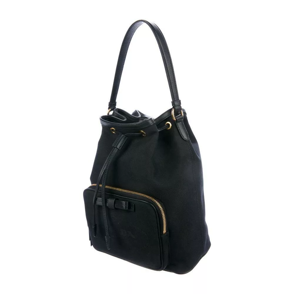 Prada Black Canvas Jacquard Logo Bow Convertible Medium Bucket Bag Prada Black Canvas Jacquard Logo Bow Convertible Medium Bucket Bag | Image 5