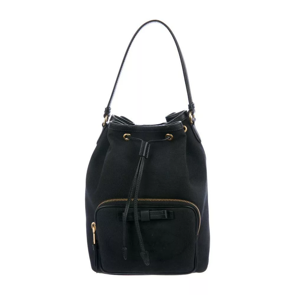 Prada Black Canvas Jacquard Logo Bow Convertible Medium Bucket Bag Prada Black Canvas Jacquard Logo Bow Convertible Medium Bucket Bag | Image 3