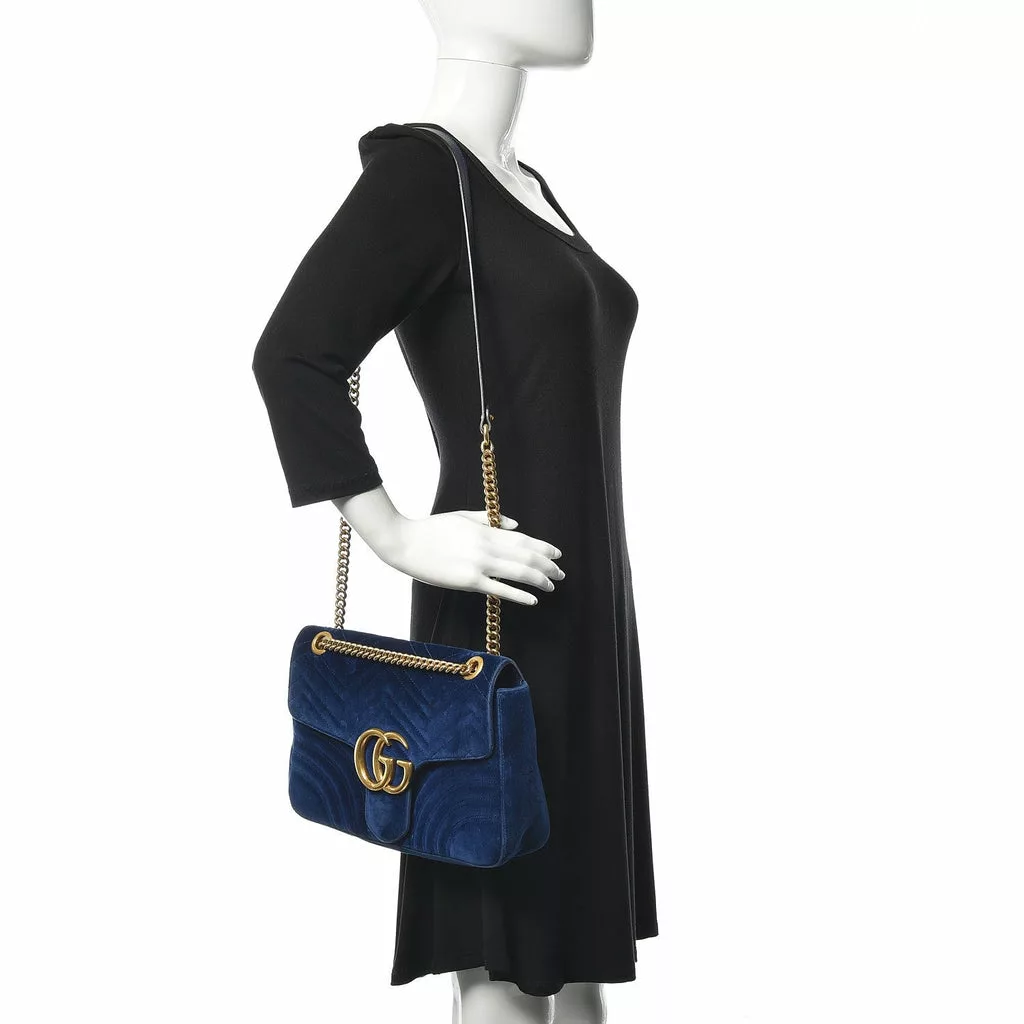Gucci Marmont Cobalt Blue Velvet Matelasse Shoulder Gucci Marmont Cobalt Blue Velvet Matelasse Shoulder | Image 3