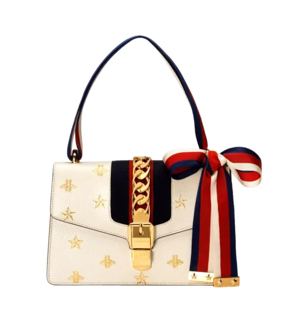 Gucci Sylvie Bee Star Ivory Leather Shoulder | Image 1