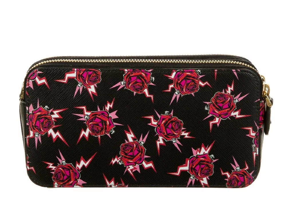 Prada Saffiano Rose Print Mini Zip Crossbody Bag Lacca Prada Saffiano Rose Print Mini Zip Crossbody Bag Lacca | Image 4
