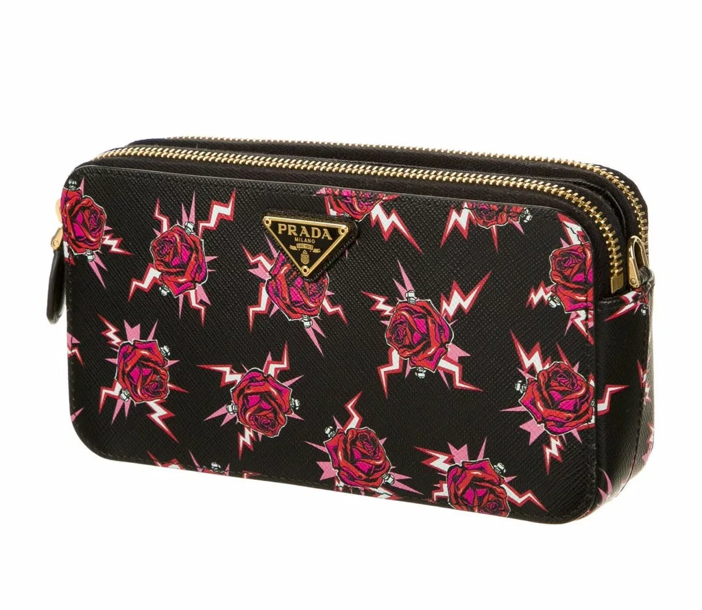 Prada Saffiano Rose Print Mini Zip Crossbody Bag Lacca Prada Saffiano Rose Print Mini Zip Crossbody Bag Lacca | Image 1