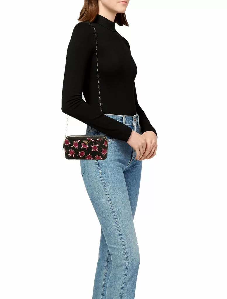 Prada Saffiano Rose Print Mini Zip Crossbody Bag Lacca Prada Saffiano Rose Print Mini Zip Crossbody Bag Lacca | Image 3